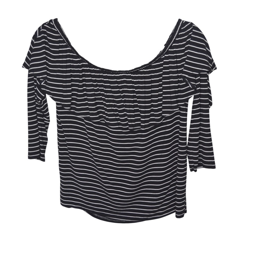 American Eagle Outfitters Ruffle Top Off Shoulder Striped 3/4 Sleeve M